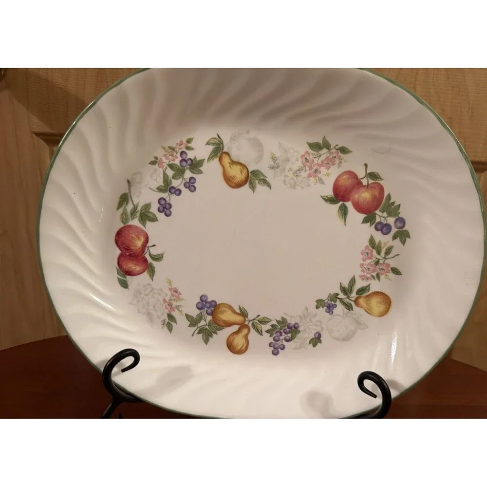 Vintage Corelle by Corning CHUTNEY Swirl Fruit & Flower Oval Serving Platter 12